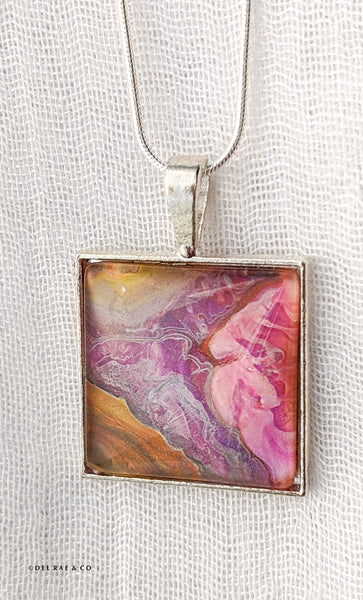 Square Painted Glass Pendant,   Orchid Collection - Spring/Summer 2020 - Del Rae & Co.