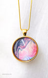 Beautiful Navy and Coral Painted Glass Pendant - Del Rae & Co.