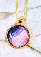 Beautiful Navy and Coral Painted Glass Pendant - Del Rae & Co.