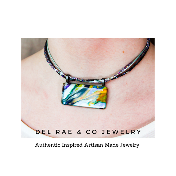Beautifully Hand Painted Glass with Specialty Beading Necklace and Earrings Set - Del Rae & Co.